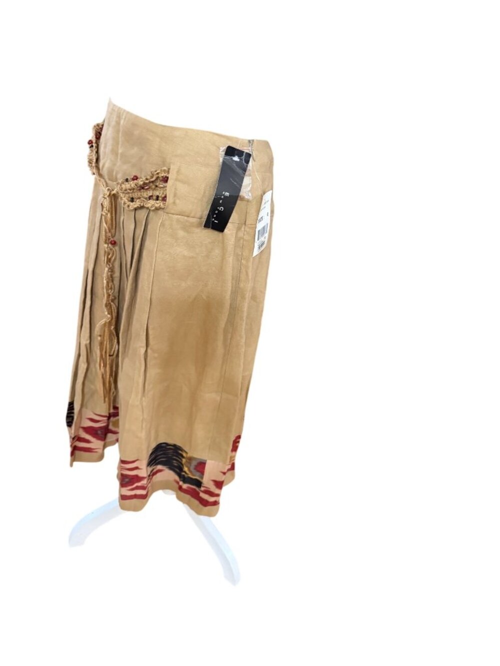 E. C. I. New York Vintage Beige Midi Skirt With Beaded Waist Detail & Patterned - Picture 4 of 7